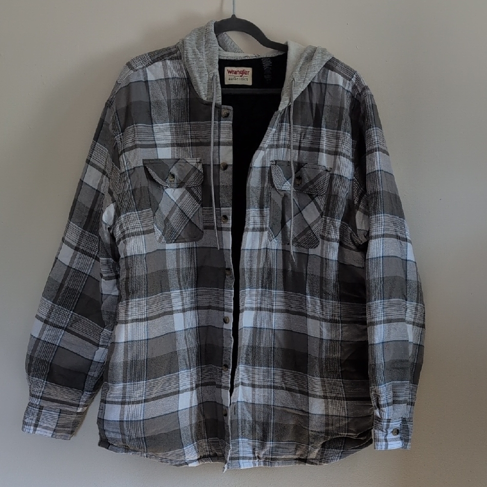 Wrangler Gray Plaid Hooded Shirt